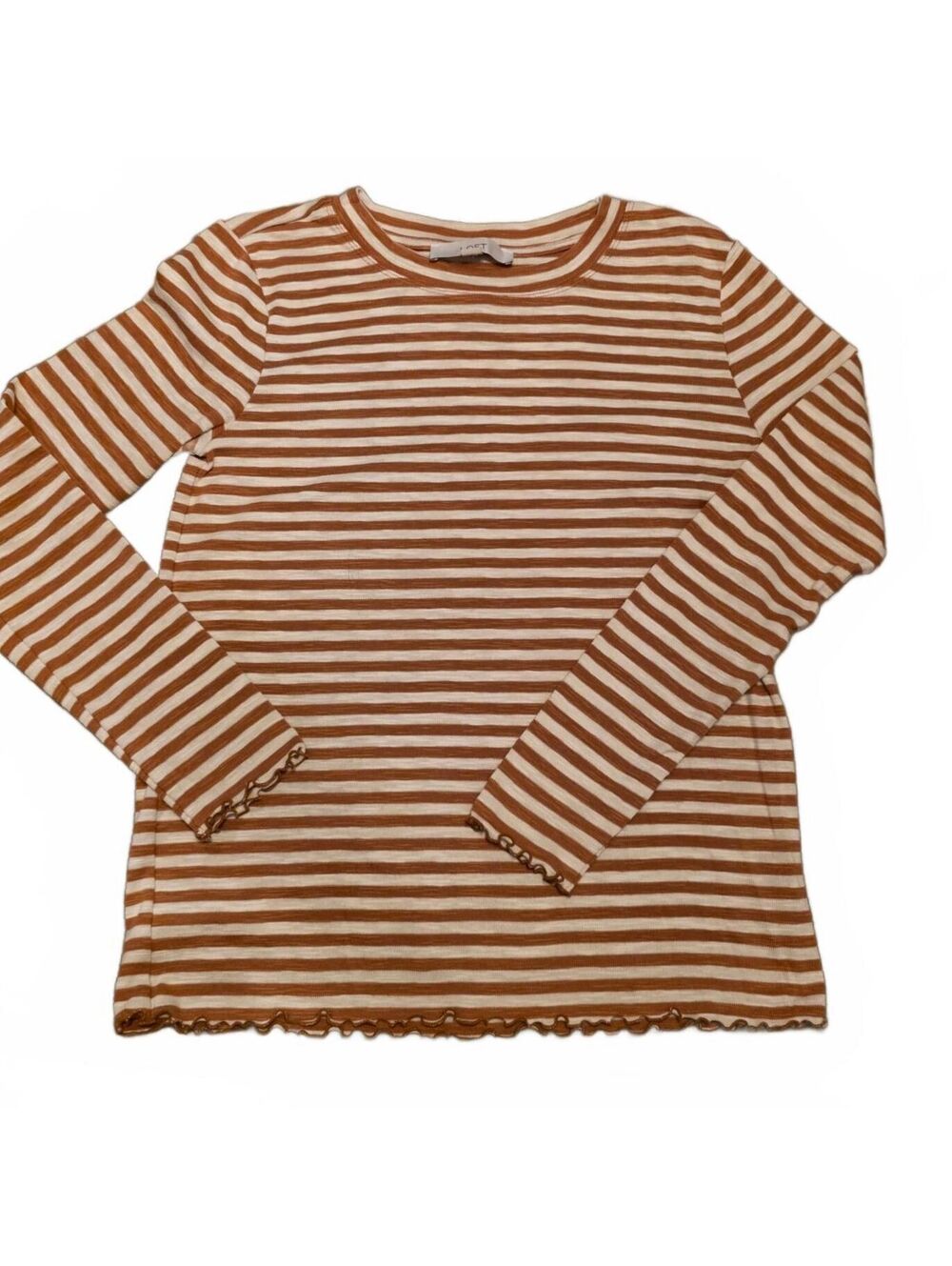 Wmn's Small - LOFT Brown and White Striped Long Sleeve Top